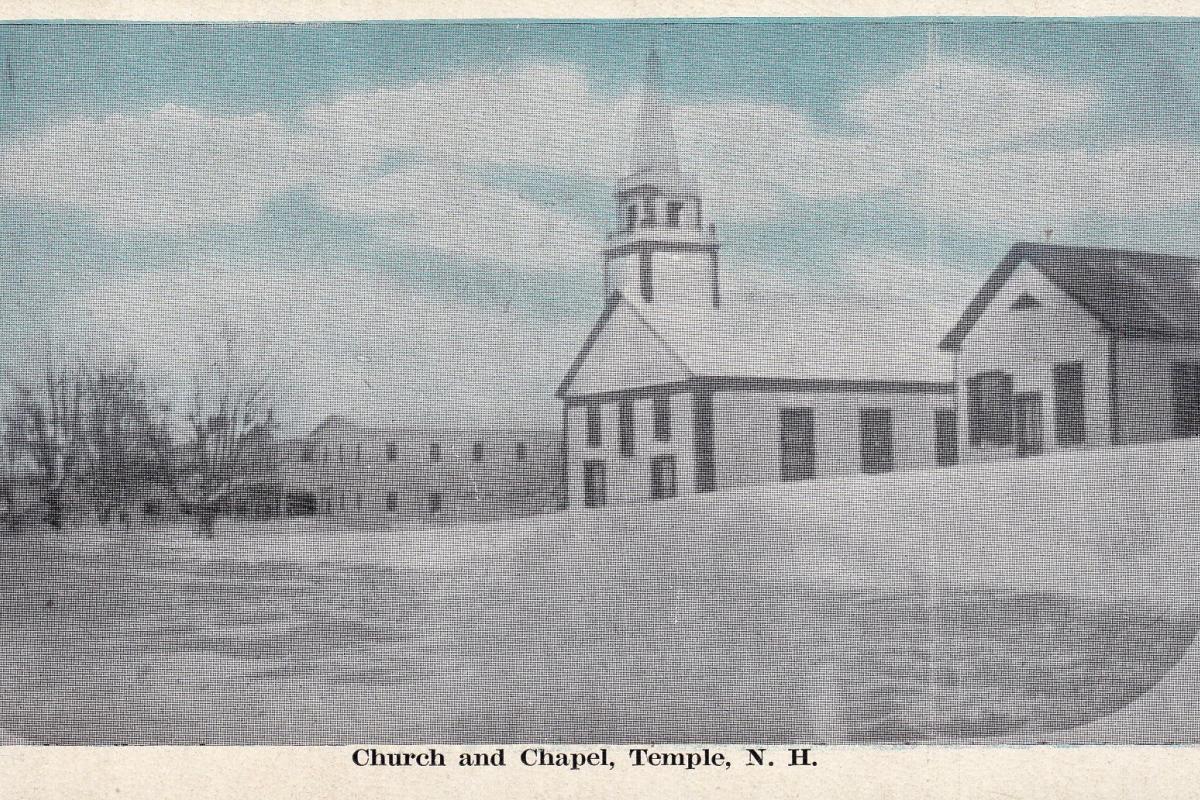 view of town center featuring what is now the post office and store, the church and chapel
